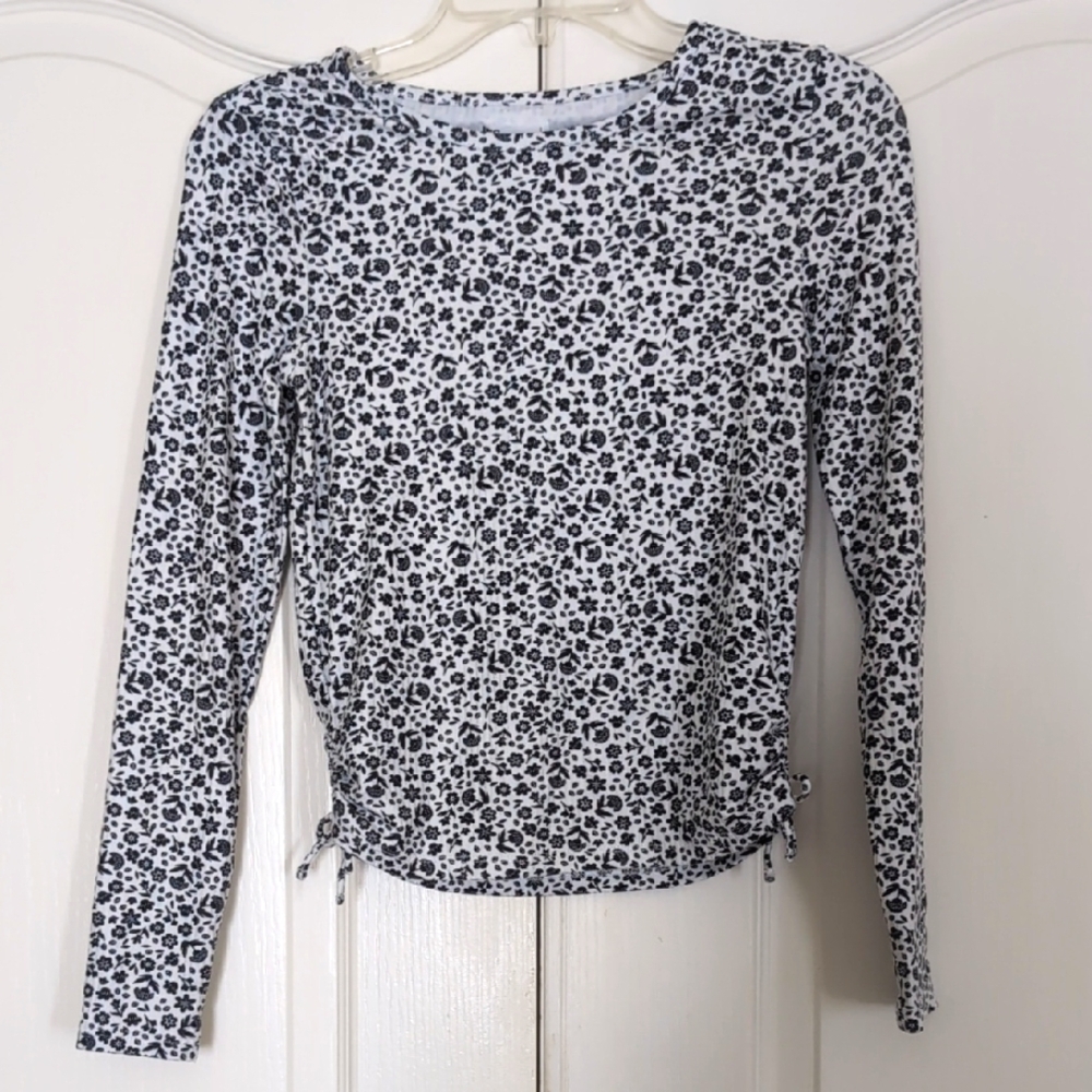 Epic Threads Big Girl Black and White Fitted Ruched Blouse (10 -12 Years)